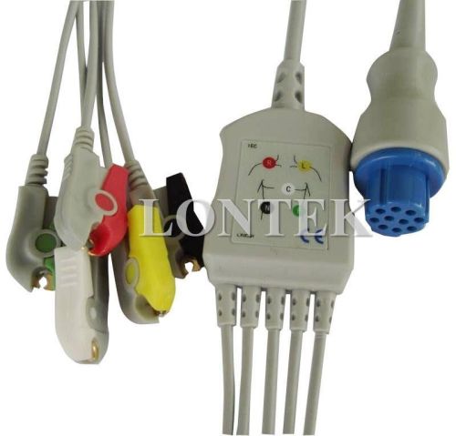 Datex 5 Lead One Piece ECG Cable With Clip End