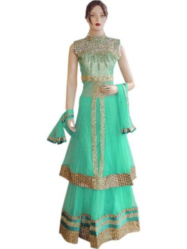 Bollywood Heavy Net Sea Green Long Choli With Net Sea Green Lehenga
