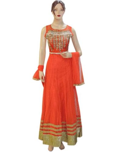 Designer Fancy Orange Long Anarkali Suit, Gender : Female