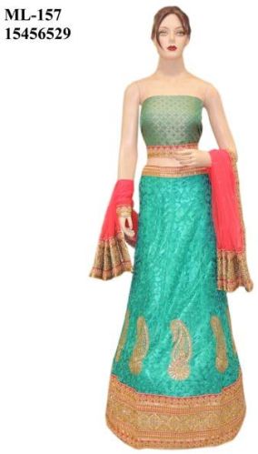 Designer Heavy Fancy Pink Firozi Combination Lehnga Choli