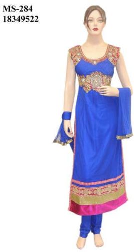 Exclusive Heavy Fancy Partywear Blue Long Length Straight Suit