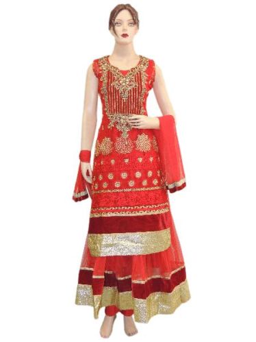 Heavy Fancy Exclusive Designer Netted Red Long Anarkali Suit