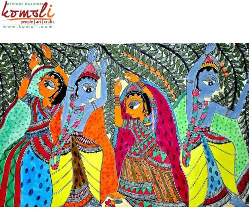 Radha Krishna Madhubani Painting, Color : Multi-Color