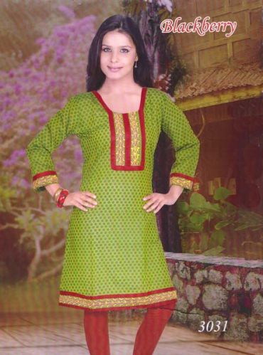 Cotton Printed Kurti, Color : Green