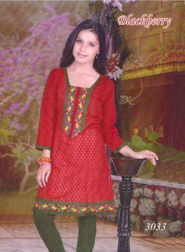 Cotton Printed Kurti, Color : Red