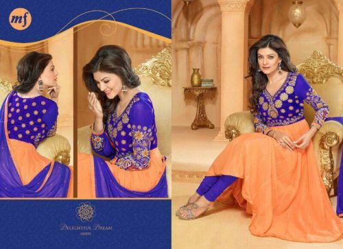 Designer Blue Orange Anarakali Suit