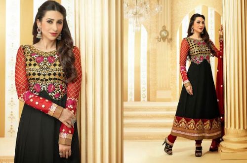 Heavy Embroidered Black Red Anarakali Suit