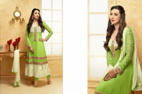 Heavy Embroidered Cream Green Anarakali Suit