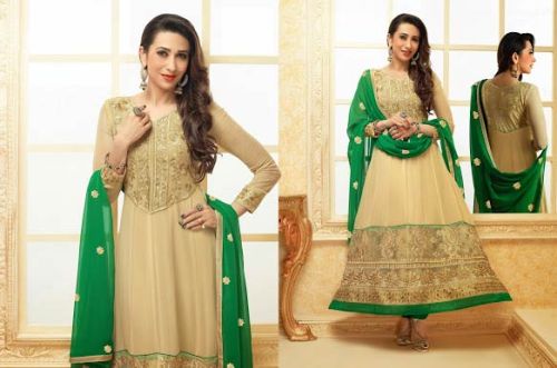 Heavy Embroidered Green Cream Anarakali Suit