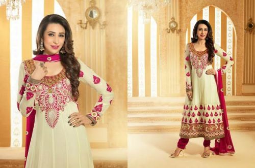 Heavy Embroidered Pink Cream Anarakali Suit