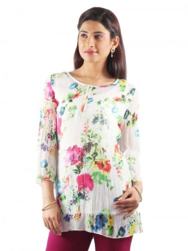 Printed White Chiffon Kurta