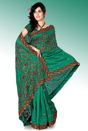 Bottle Green Bhagalpuri Pure Silk Saree With Unstitched Blouse