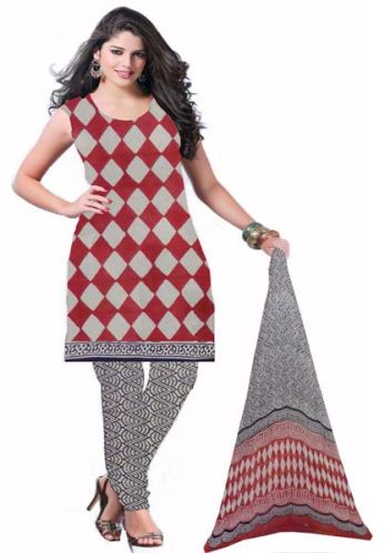 Kcsk001 - Bagru Printed Salwar Kameez With Chiffon Dupatta - Half White Red & Black