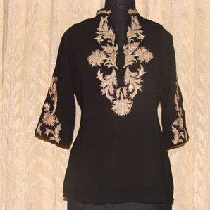 Golden Embroidered Black Tunic, Size : 38, 40, 42, 44