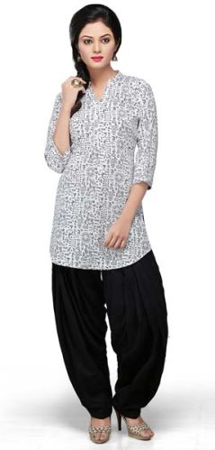 WHITE AND BLACK COTTON READYMADE KURTI