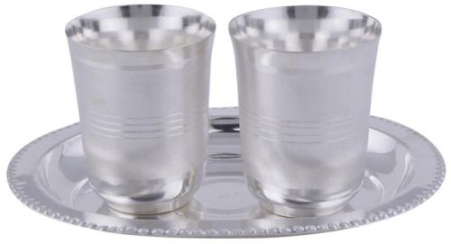 GSM Silver Plated Juli Diamond Glass Set With Oval Tray 3 Pcs. ( 17cmx21cmx9cm)