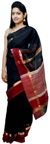 Black & Red Maheshwari Silk & Jute Saree (Design No. S0009)
