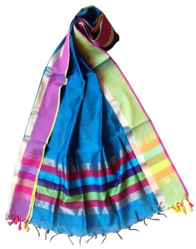 Blue Maheshwari Dupatta With Contrast Border (Design No. D0002)