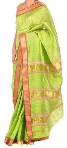 Maheshwari Pure Silk Saree With Jute Stripes(Design No. S0006)