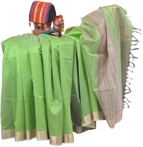 Pista Green, Jute & Zari Maheshwari Silk Saree (Design No. S0022)