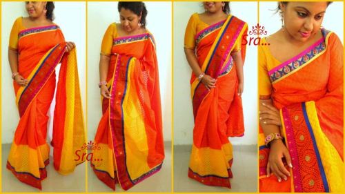 Chanderi Ethnic Designer Saree, Color : Orange-yellow