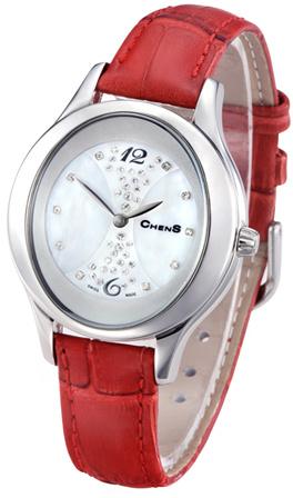 Womens Quartz Red Calf Strap Diamond Watch