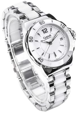Women's Ceramic Alternate With Stainless Steel Bracelet Luminous Hands Watch