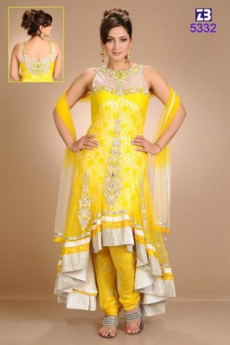 Bollywood Designer Anarkali Dress, Color : Yellow Festival Wear