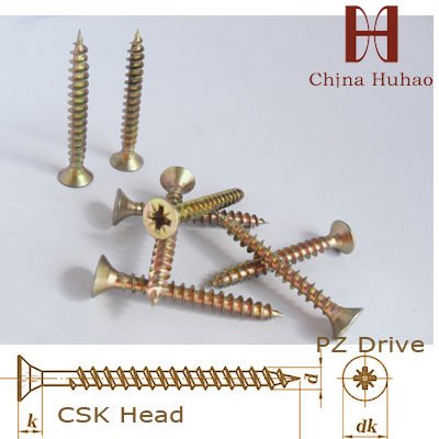 Pozi Drive Double Countersunk Head Yellow Galvanized Chipboard Screw