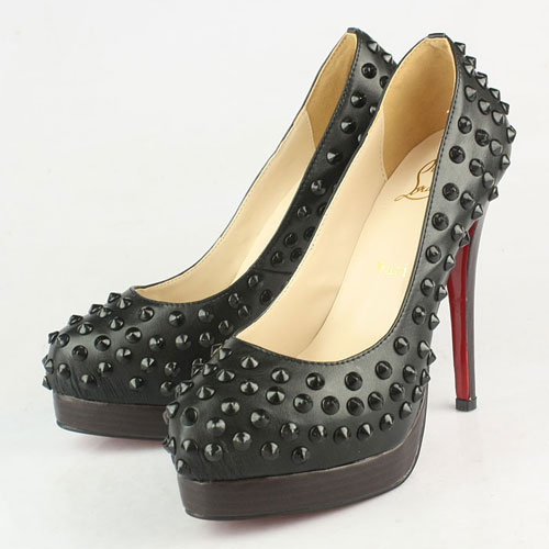 Christian Louboutin Ladies Shoes/heel By Black Sheepskin With Studs 9822
