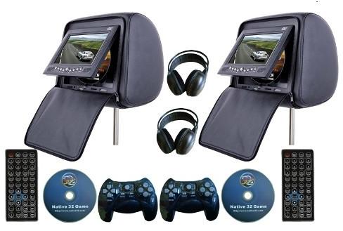 Headrest DVD Player With 32-bit Games and Seven-inch LCD Screen, USB Function, Uses Sony Loader