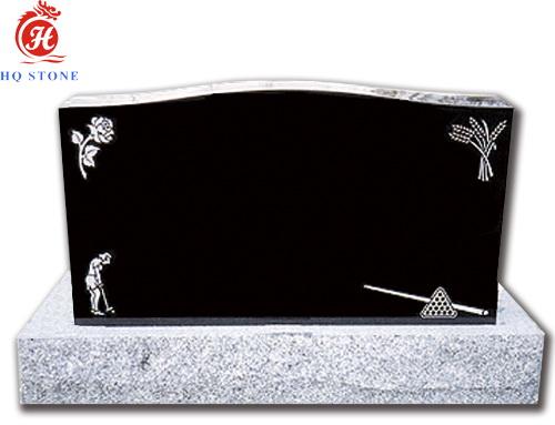 China Black Granite Ogee Top Upright Tombstone Monuments With Etching Photos