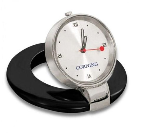 Metallic Table Clock With Black Base