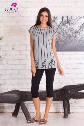 JULY NIGHTWEAR - 100% COTON S/J TOP & STRETCH CAPRI SET - A90