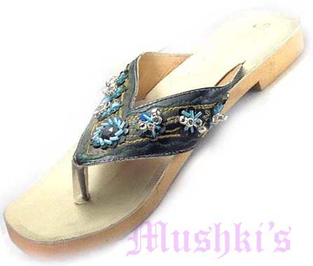 Mushkis Beads/Leather Beaded Slippers, For Foot Wear