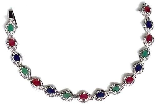 Rhodium Plated Sterling Silver Bracelet With Precious Stones