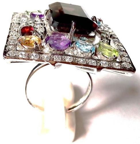 Sterling Silver Rings With Multi Precious Stone