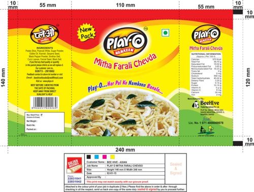 Play-O Mitha Farali Chevda Namkeen, For Snacks, Packaging Type : Plastic Packet