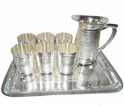 Silver Glass Jug Tray Set