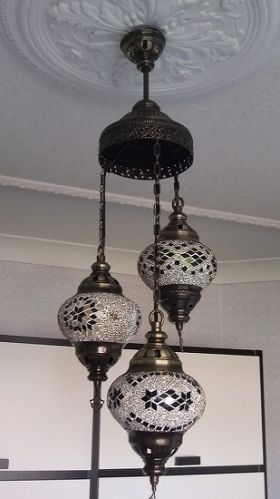 Turkish Handmade 3 Ball Mosaic Chandelier