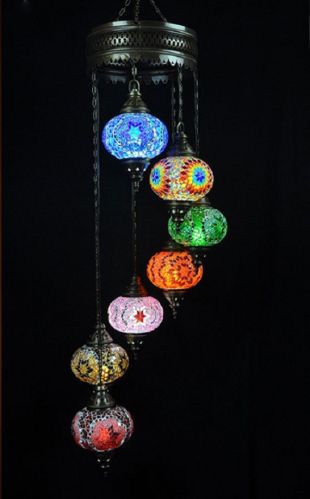 Turkish Handmade 7 Ball Mosaic Chandelier