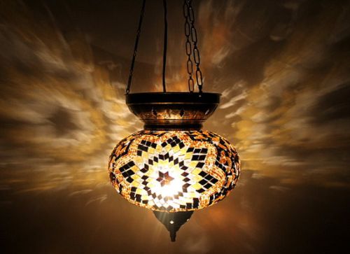 Brass Turkish Handmade Mosaic Hanging Lamp Wer