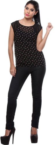 Printed Floral Black Georgette Womens Top