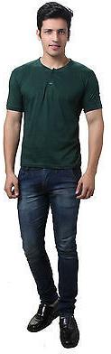 Solid Casual Dark Green Henley T Shirt