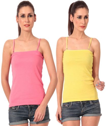 Womens Pink N Yellow Camisoles, Spaghetti Strap Tank Tops