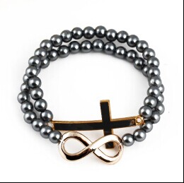 Fashion Alloy Cross and Figure 8 Bicyclic Beads Bracelets