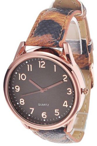 Tropez Round Black Dial Copper Brown Strap Watch For Women