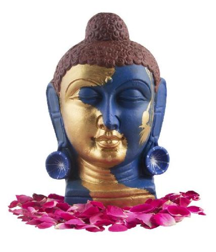 Buddha Head In Gold and Ink Blue