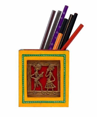 Indikala Wooden Yellow Pen Stand