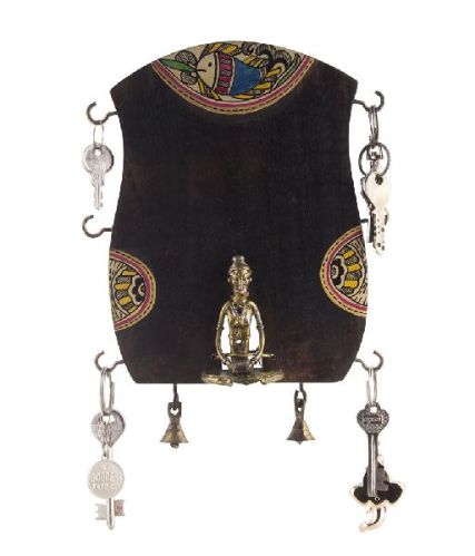 Indikala Wood Ethnic Key Ring Holder, Color : Brass Brown